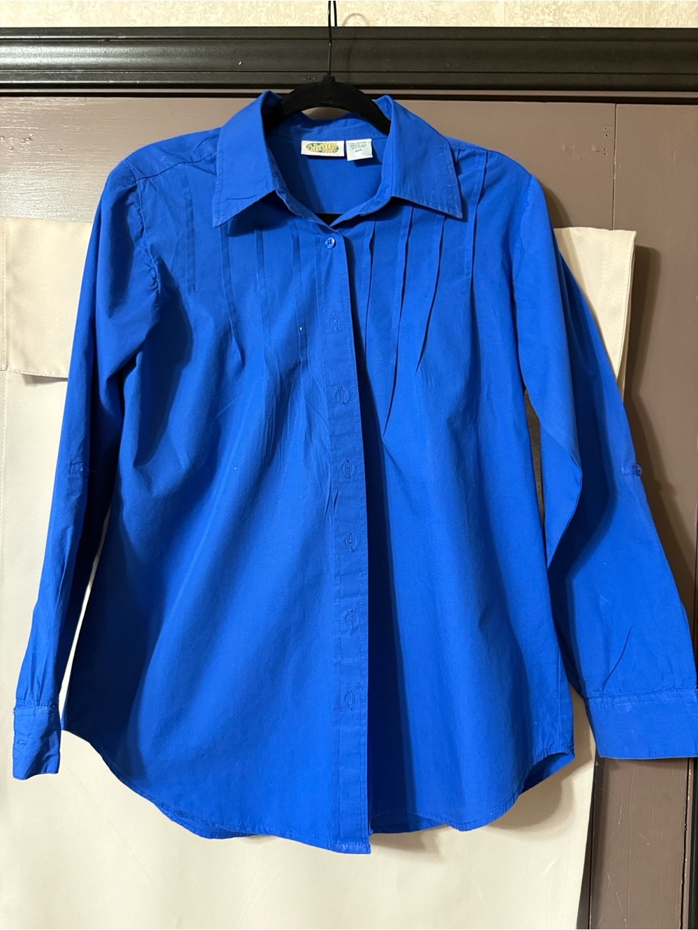 Sag Harbor Royal Blue Long-Sleeve Pleated Button-Up Shirt